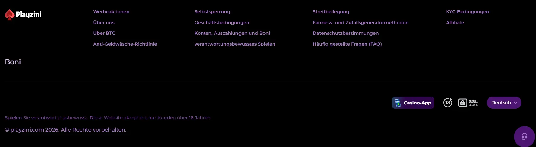 playzini casino fußzeile